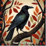Colorful Raven Perched in a Tree Cutout<br><div class="desc">A cute and colorful folk art rendition of a raven (Corvus corax) perched in a tree, the colors of the leaves evoke a feeling of Autumn. Customize by adding your own text. You may change both the font and the text color. In Norse mythology, the Icelandic Sagas, and Icelandic folklore...</div>