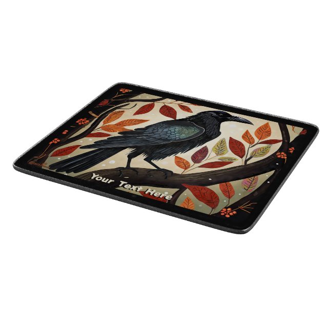 Colorful Raven Perched in a Tree Cutting Board (Corner)