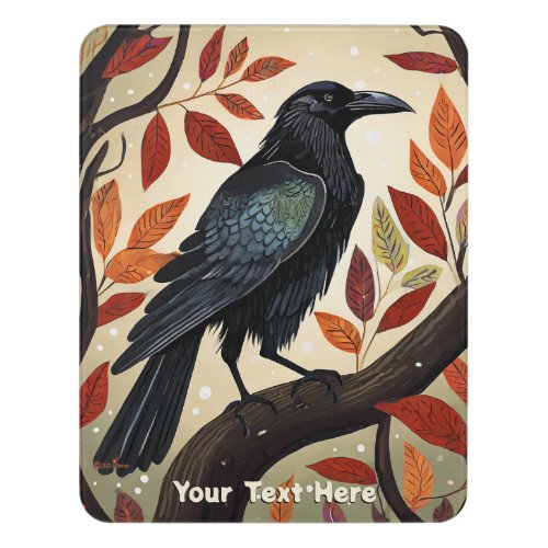 Colorful Raven Perched in a Tree Door Sign