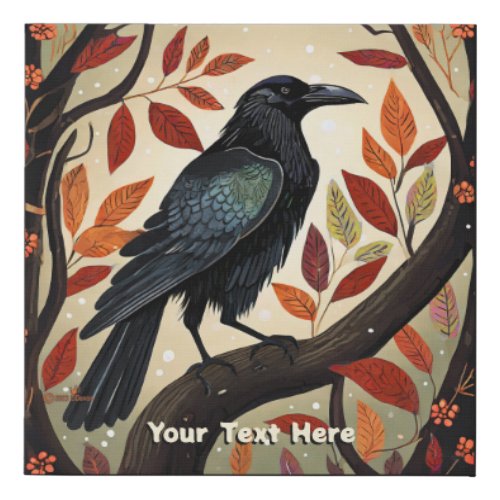 Colorful Raven Perched in a Tree Faux Canvas Print
