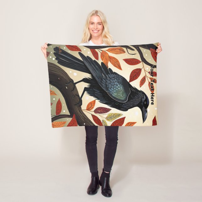 Colorful Raven Perched in a Tree Fleece Blanket (In Situ)