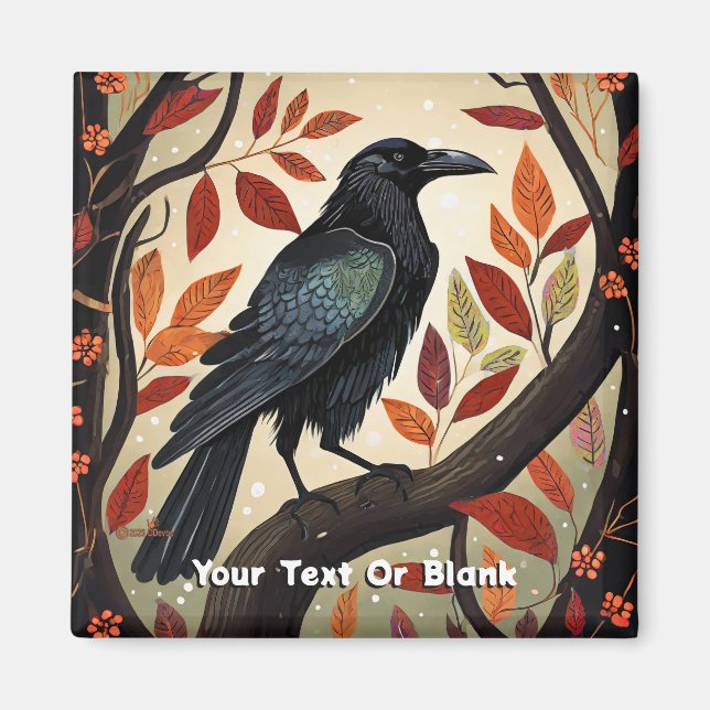 Colorful Raven Perched in a Tree Magnet (Front)