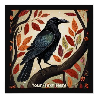 Colorful Raven Perched in a Tree