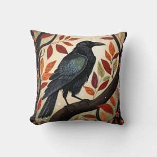 Colorful Raven Perched in a Tree Throw Pillow