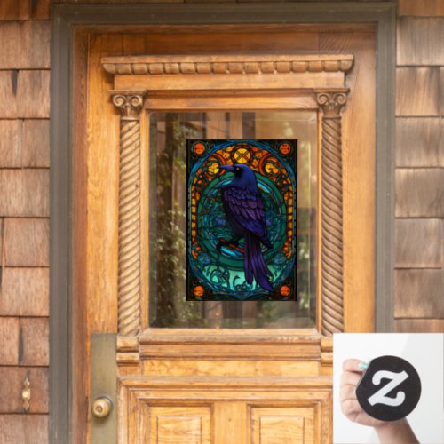 Colorful Raven Wild Bird Faux Stained Glass Window Cling