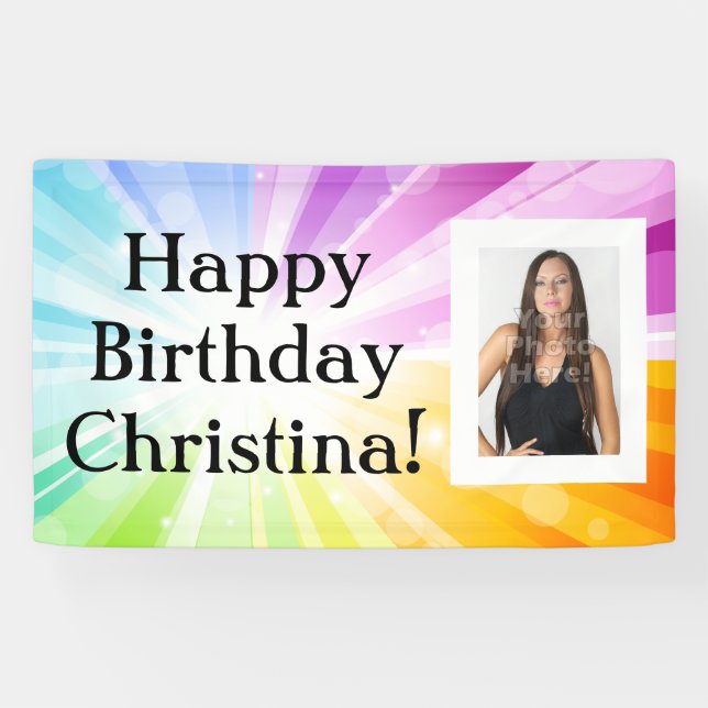 Colorful Rays Custom Photo Birthday Party Banner (Horizontal)