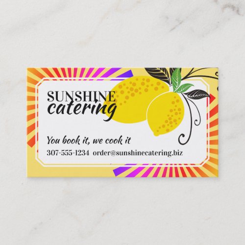 Colorful rays lemons chef catering business card