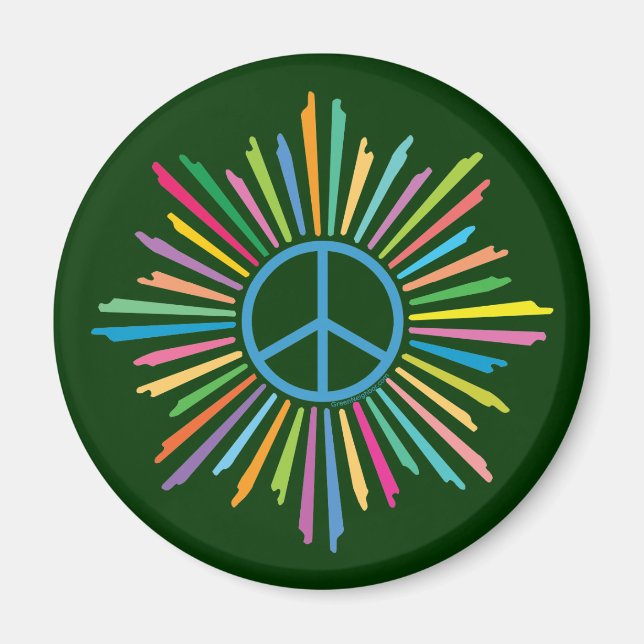 Colorful Rays Surround Peace Sign Magnet (Front)