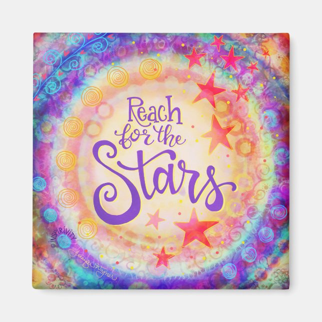 Colorful Reach for the Stars Inspirational Magnet (Front)
