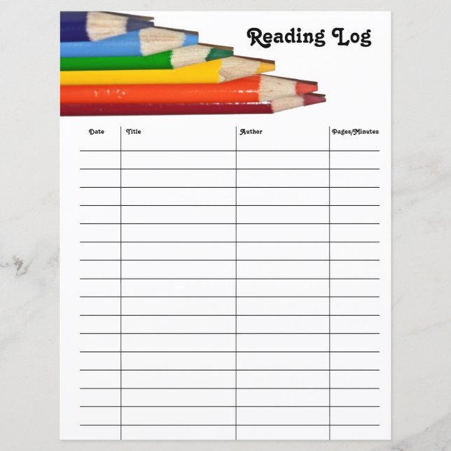 Colorful Reading Log Paper Sheet (Front)