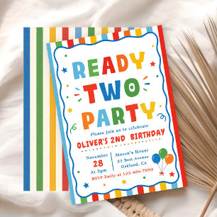 Colorful Ready Two Party 2nd Birthday Invitation