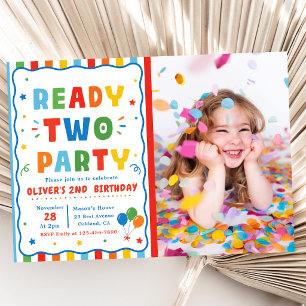 Colorful Ready Two Party 2nd Birthday Photo Invitation