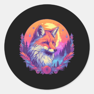 Colorful Realistic Fox in Wilderness Nature on Classic Round Sticker
