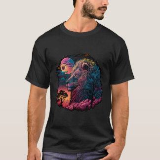 Colorful Realistic Lion In Wilderness Nature On Mo T-Shirt