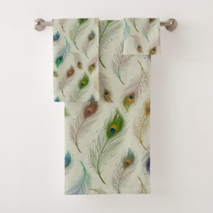 Colorful Realistic Peacock Bird Feathers Bath Towel Set