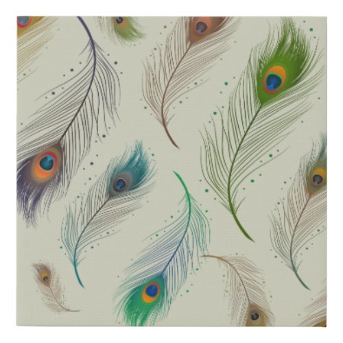 Colorful Realistic Peacock Bird Feathers Faux Canvas Print