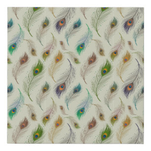Colorful Realistic Peacock Bird Feathers Faux Canvas Print
