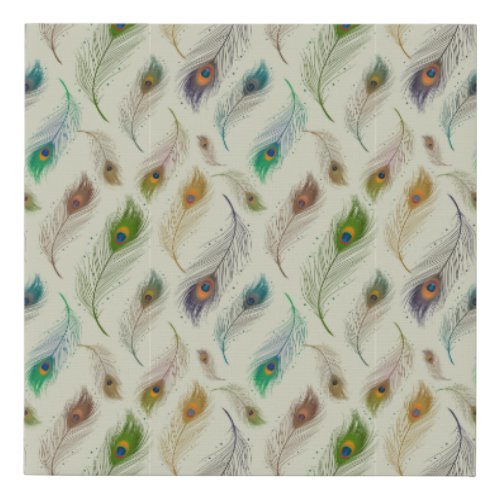 Colorful Realistic Peacock Bird Feathers Faux Canvas Print