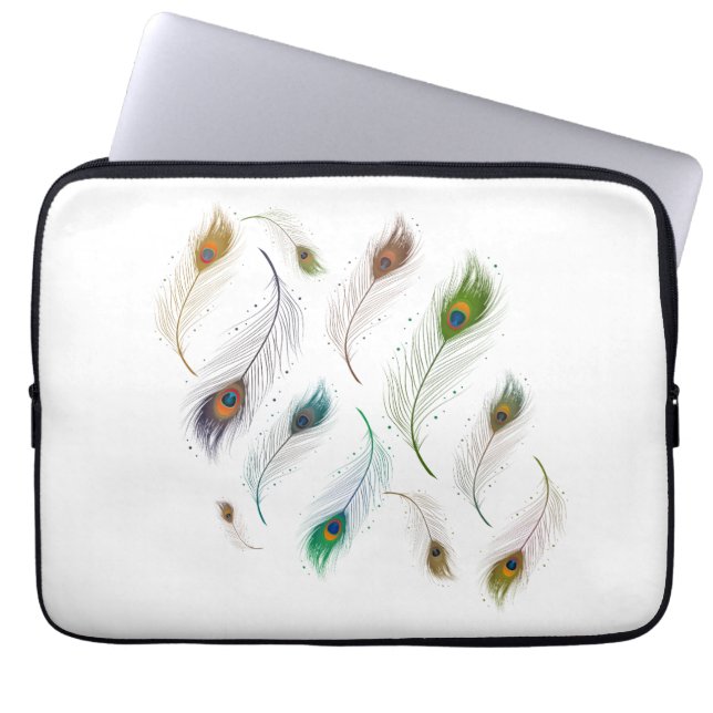 Colorful Realistic Peacock Bird Feathers Laptop Sleeve (Front)