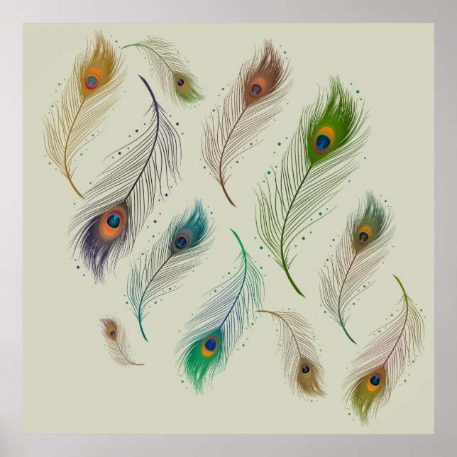 Colorful Realistic Peacock Bird Feathers Poster (Front)
