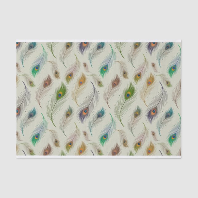 Colorful Realistic Peacock Bird Feathers Tissue Paper (Front)
