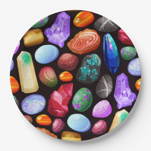 Colorful Realistic Rock and Crystal Pattern Paper Plates