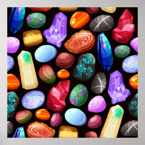 Colorful Realistic Rock and Crystal Pattern Poster