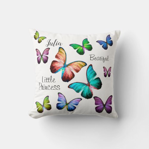 Colorful Realm of Morpho Blue Rainbow Butterflies Throw Pillow