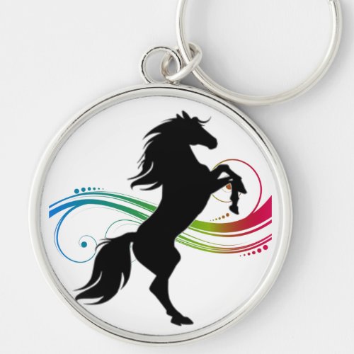 Colorful Rearing Black Horse Button Keychain