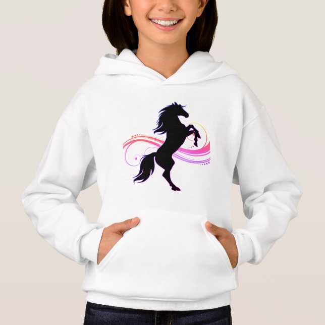 Colorful Rearing Horse Girls Pullover Hoodie (Front)