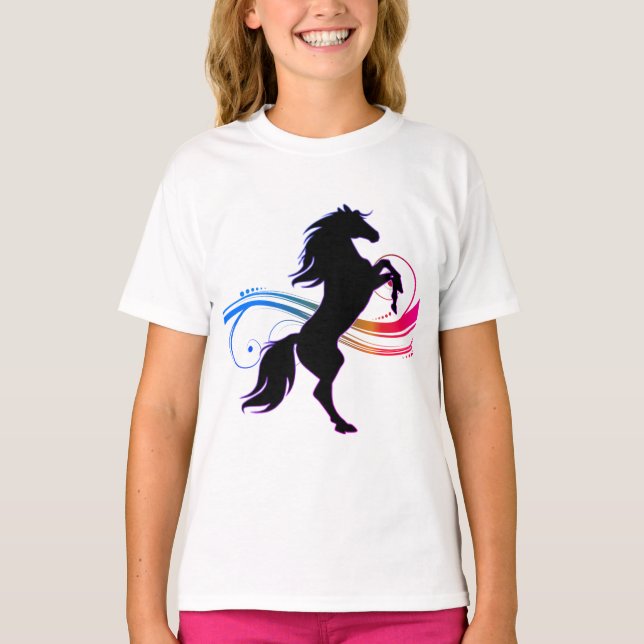 Colorful Rearing Horse Girls T-Shirt (Front)