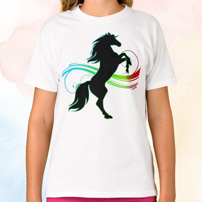 Colorful Rearing Horse Girls T-Shirt (Horse Swirl Tee)