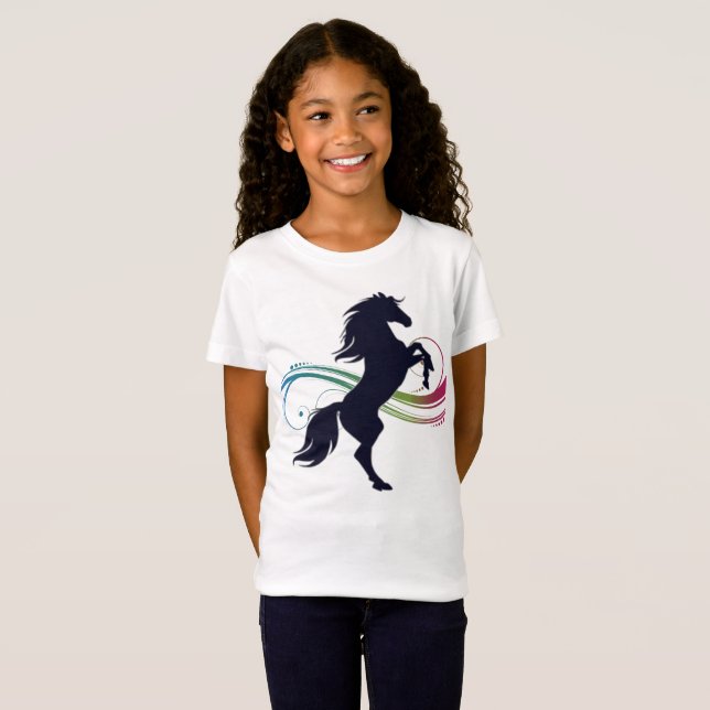 Colorful Rearing Horse Girls T-Shirt (Front Full)