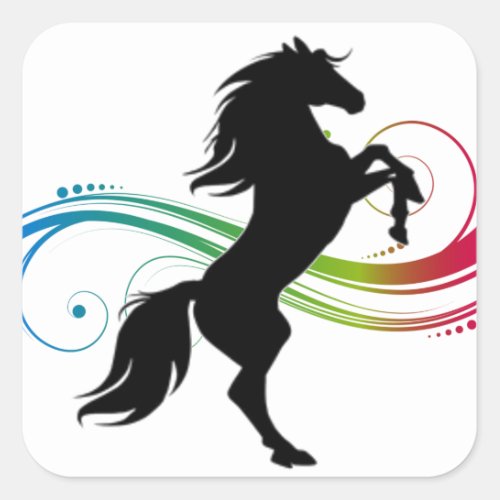 Colorful Rearing Horse Square Sticker
