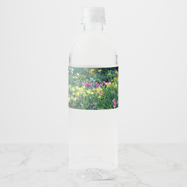 Colorful Reblooming Daylilies Water Bottle Label (Front)