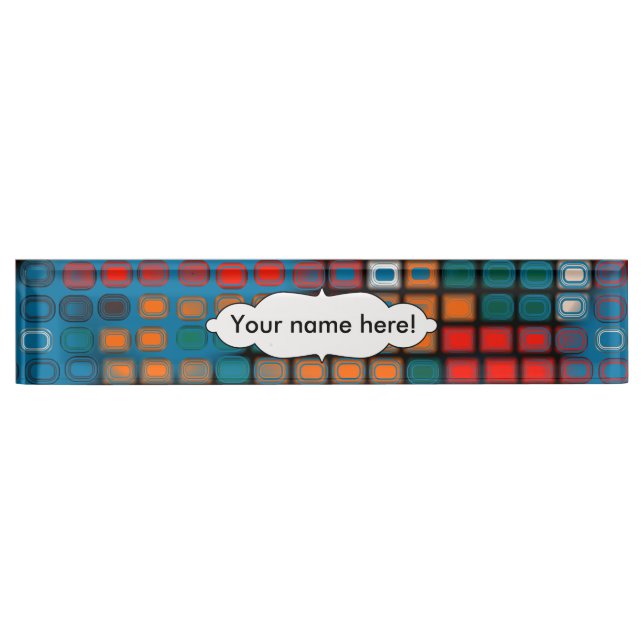 Colorful rectangles pattern desk name plate (Front)