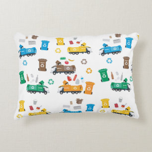 Colorful Recycling Garbage Trucks & Bins  Accent Pillow