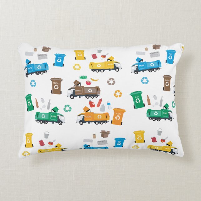 Colorful Recycling Garbage Trucks & Bins  Accent Pillow (Front)