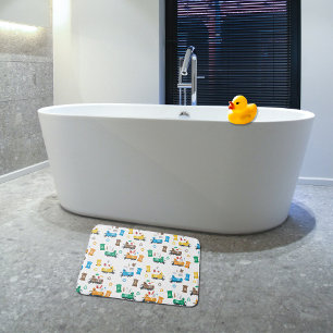 Colorful Recycling Garbage Trucks & Bins Bath Mat