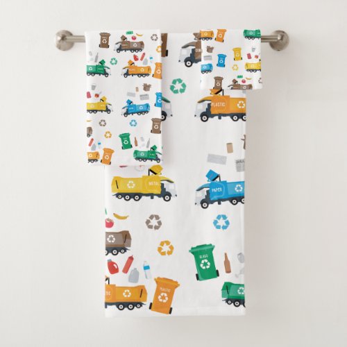 Colorful Recycling Garbage Trucks  Bins Bath Towel Set