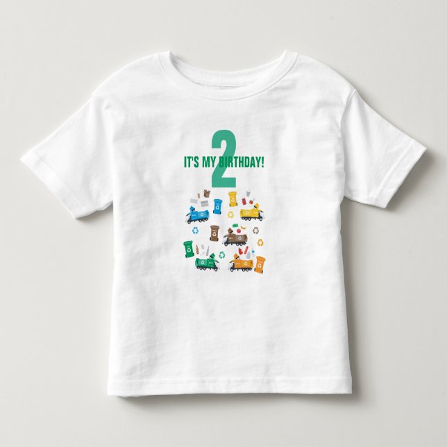 Colorful Recycling Garbage Trucks & Bins Birthday Toddler T-shirt (Front)