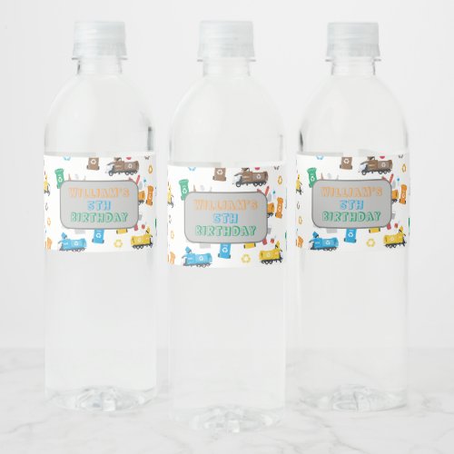 Colorful Recycling Garbage Trucks  Bins Birthday Water Bottle Label