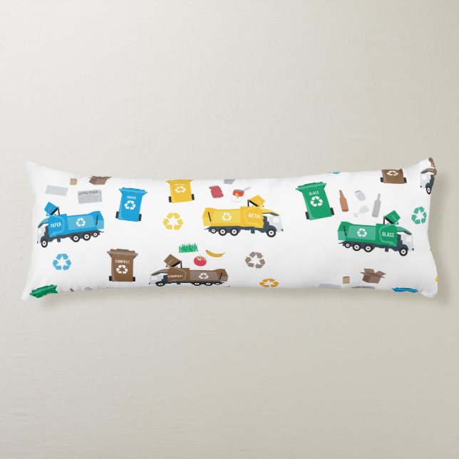 Colorful Recycling Garbage Trucks & Bins Body Pillow (Front)