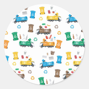 Colorful Recycling Garbage Trucks & Bins Classic Round Sticker
