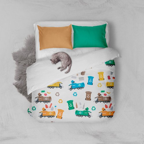 Colorful Recycling Garbage Trucks  Bins  Duvet Cover