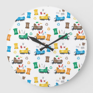 Colorful Recycling Garbage Trucks & Bins  Large Clock