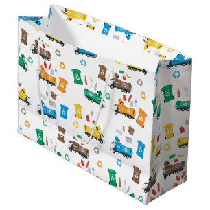 Colorful Recycling Garbage Trucks & Bins   Large Gift Bag