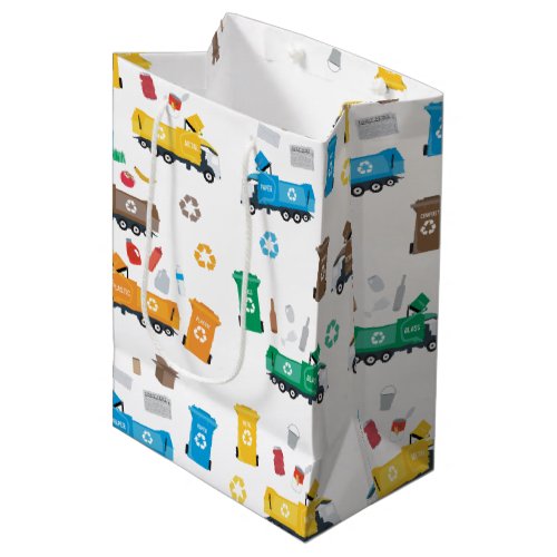 Colorful Recycling Garbage Trucks  Bins Medium Gift Bag