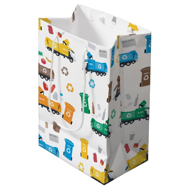 Colorful Recycling Garbage Trucks & Bins Medium Gift Bag (Front Angled)