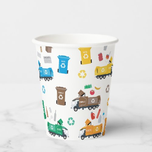 Colorful Recycling Garbage Trucks  Bins Paper Cups